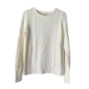 GAP Off White / Cream Cable-Knit Crewneck Sweater